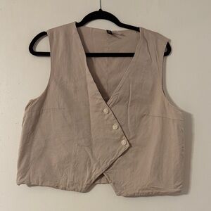 Beige Button Up Asymmetrical Vest